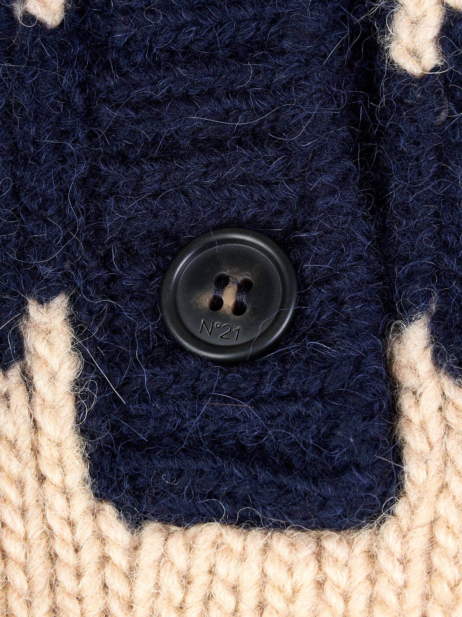 Polo donna N°21 Blu in 50% lana 50% alpaca, dettaglio